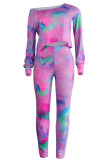 Casual Print Tie Dye Basic O Neck Long Sleeve Two Pieces