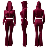 Fashion Casual Solid Zipper Hooded Collar Long Sleeve Two Pieces