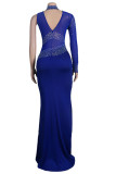Fashion Sexy Patchwork Hot Drilling See-through Turtleneck Evening Dress