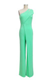 Casual Solid Patchwork Backless Oblique Collar Regular Jumpsuits