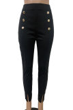 Fashion Solid Buckle Slit Boot Cut High Waist Speaker Solid Color Bottoms