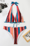 Fashion Sexy Striped Print Bandage Backless Swimwears