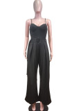 Fashion Sexy Solid Patchwork Spaghetti Strap Straight Jumpsuits