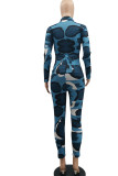 Casual Street Print Camouflage Print Patchwork Buckle Turndown Collar Plus Size Two Pieces
