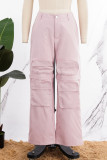 Casual Solid Patchwork Straight Low Waist Conventional Solid Color Trousers