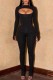 Casual Solid Hollowed Out Half A Turtleneck Long Sleeve Two Pieces