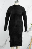 Casual Solid Basic Half A Turtleneck Long Sleeve Plus Size Dresses