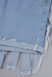 Sexy Casual Street Solid Tassel Patchwork Pocket High Waist Straight Denim Shorts