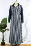 Casual Striped Print Patchwork Buckle Turndown Collar Shirt Dress Dresses