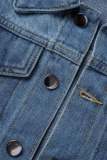 Casual Solid Patchwork Cardigan Turndown Collar Long Sleeve Denim Jacket
