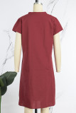 Casual Solid Basic V Neck Short Sleeve Dress
