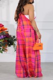 Casual Plaid Print Patchwork Backless Spaghetti Strap Regular Jumpsuits (Without Bandeau Top)