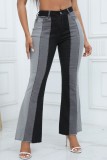 Casual Patchwork Contrast High Waist Skinny Denim Jeans (Subject To The Actual Object)