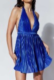 Sexy Casual Solid Backless Halter Pleated Dresses