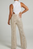 Casual Patchwork Sequins Skinny High Waist Conventional Patchwork Trousers