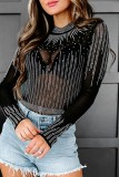 Sexy Patchwork See-through Hot Drill Half A Turtleneck Skinny Romper