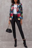 Casual Print Patchwork Cardigan Turn-back Collar Outerwear