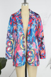 Casual Print Patchwork Turn-back Collar Outerwear