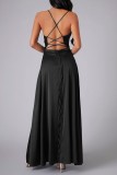 Sexy Casual Solid Backless Cross Straps Slit Spaghetti Strap Long Dress Dresses