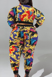 Casual Sweet Print Patchwork O Neck Plus Size Two Pieces