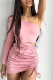 Sexy Casual Solid Backless Fold Oblique Collar Long Sleeve Two Pieces