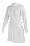 Casual Solid Bandage Patchwork Buckle Turndown Collar Shirt Dress Plus Size Dresses