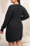 Casual Solid V Neck Long Sleeve Plus Size Dresses