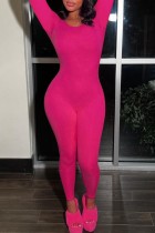 Casual Solid Backless O Neck Skinny Jumpsuits