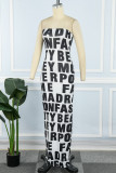 Sexy Street Letter Patchwork Printing Off the Shoulder One Step Skirt Dresses