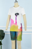 Casual Print Basic O Neck Short Sleeve Two Pieces