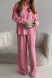 Casual Solid Patchwork Buckle Turndown Collar Long Sleeve Two Pieces