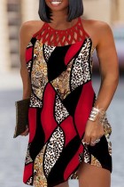 Casual Print Hollowed Out O Neck Sleeveless Dress Plus Size Dresses