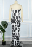 Sexy Street Letter Patchwork Printing Off the Shoulder One Step Skirt Dresses