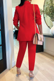 Casual Solid Cardigan Pants Turn-back Collar Long Sleeve Two Pieces