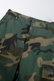 Street Camouflage Print Patchwork Buttons Zipper Straight Mid Waist Straight Full Print Bottoms