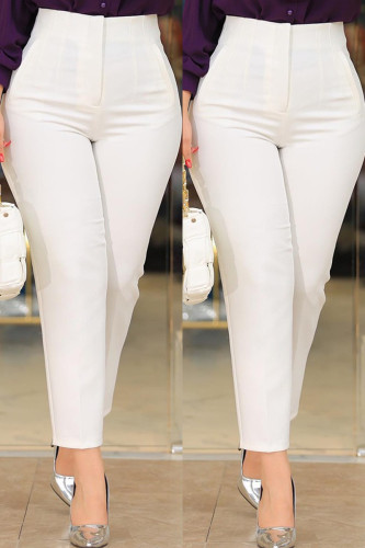 Casual Solid Patchwork Skinny High Waist Conventional Solid Color Trousers
