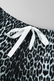 Living Print Leopard Basic V Neck Plus Size Pajamas Two Piece Set