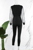 Casual Solid Patchwork V Neck Skinny Jumpsuits