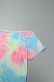 Casual Print Tie-dye Off the Shoulder Plus Size Two Pieces