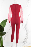 Casual Solid Patchwork V Neck Skinny Jumpsuits