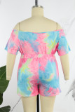 Casual Print Tie-dye Off the Shoulder Plus Size Two Pieces
