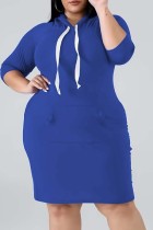Casual Solid Basic Hooded Collar Long Sleeve Plus Size Dresses