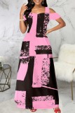 Casual Print Hollowed Out Square Collar Long Dress Dresses