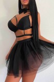 Sexy Solid Patchwork See-through Backless Lingerie Three Piece Set