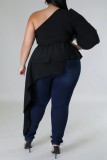 Casual Solid Backless Oblique Collar Plus Size Tops