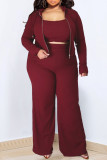 Casual Solid Patchwork Hooded Collar Plus Size Three Piece Set
