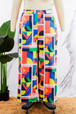 Casual Print Patchwork Plus Size High Waist Trousers (Subject To The Actual Object )