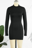 Casual Solid Patchwork Half A Turtleneck Long Sleeve Dresses