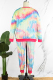Casual Print Patchwork Tie-dye O Neck Plus Size Two Pieces