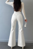 Casual Solid Frenulum Skinny High Waist Conventional Solid Color Trousers